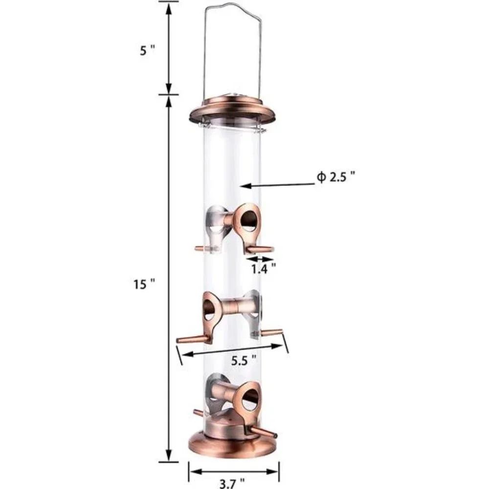 Metal Bird Feeders Brushed Copper Wild Bird Feeder for Outdoor Hanging All Metal